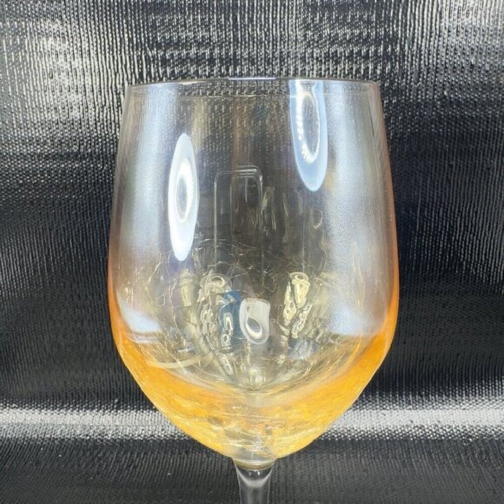 Pier 1 Crackle Glass Goblet Glasses Cups Stemware Gold Yellows Luster Finish VTG - Picture 6 of 13